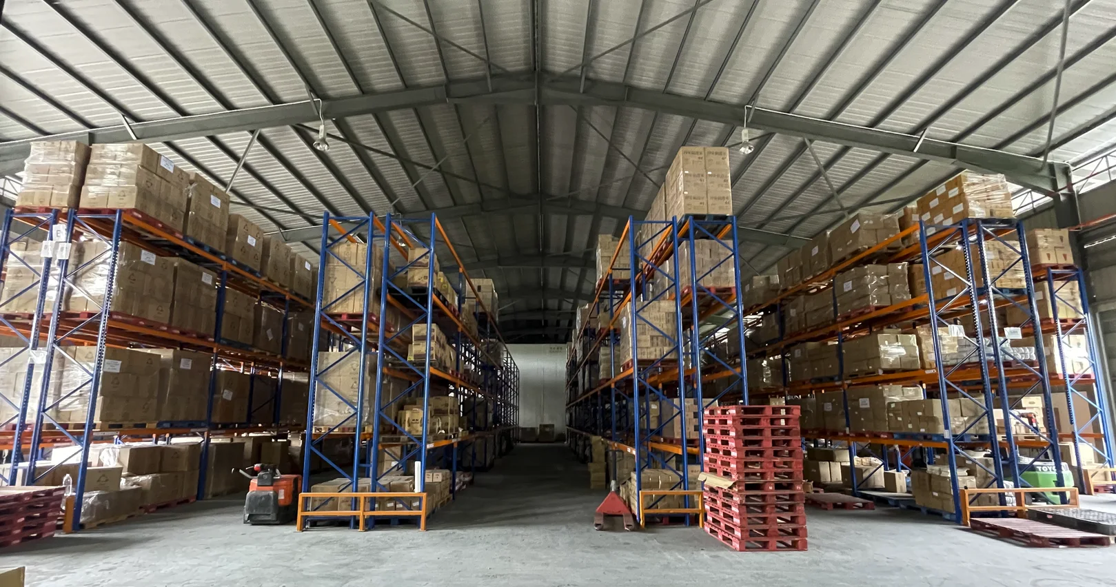 Pallet racking and stored inventory inside Frostbyte’s Shah Alam warehouse